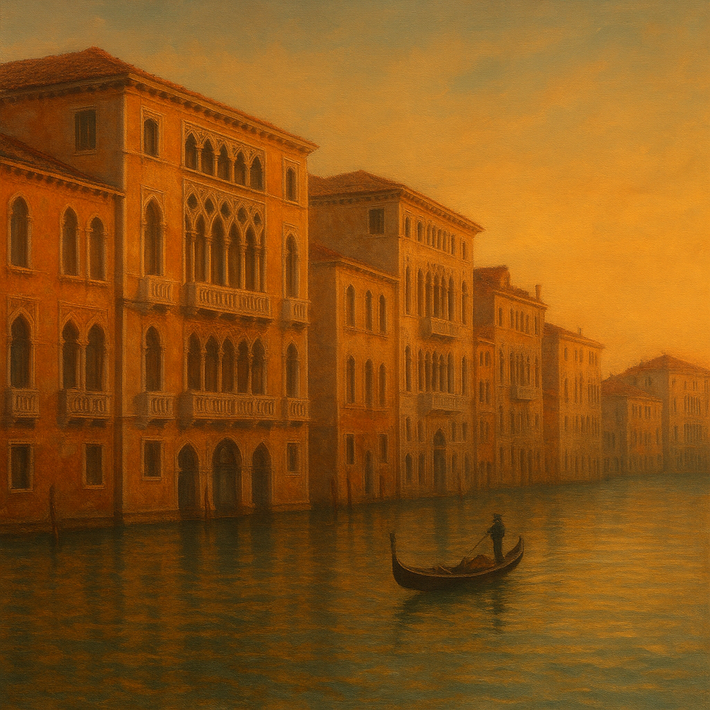 Venetian Canal Palaces at Golden Hour No. 6 Oil Painting - View 1