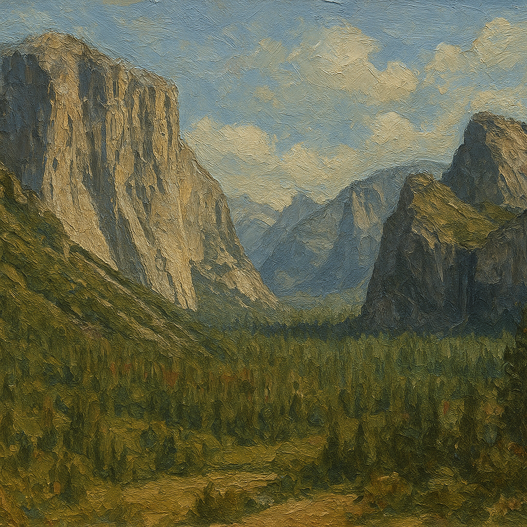 Yosemite Granite Peaks Landscape Oil Painting - View 1