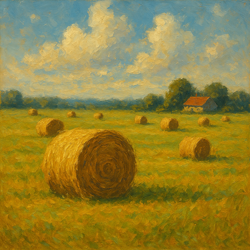 Rolling Meadow Hay Bales Horizon No. 4 Oil Painting - 100% Hand-Painted Master Oil Painting