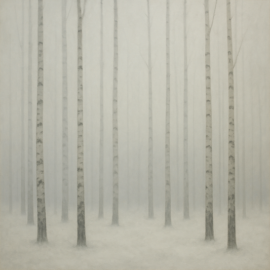 Pale Birch Woodland Silhouette in Whiteout No. 20 Oil Painting - View 1