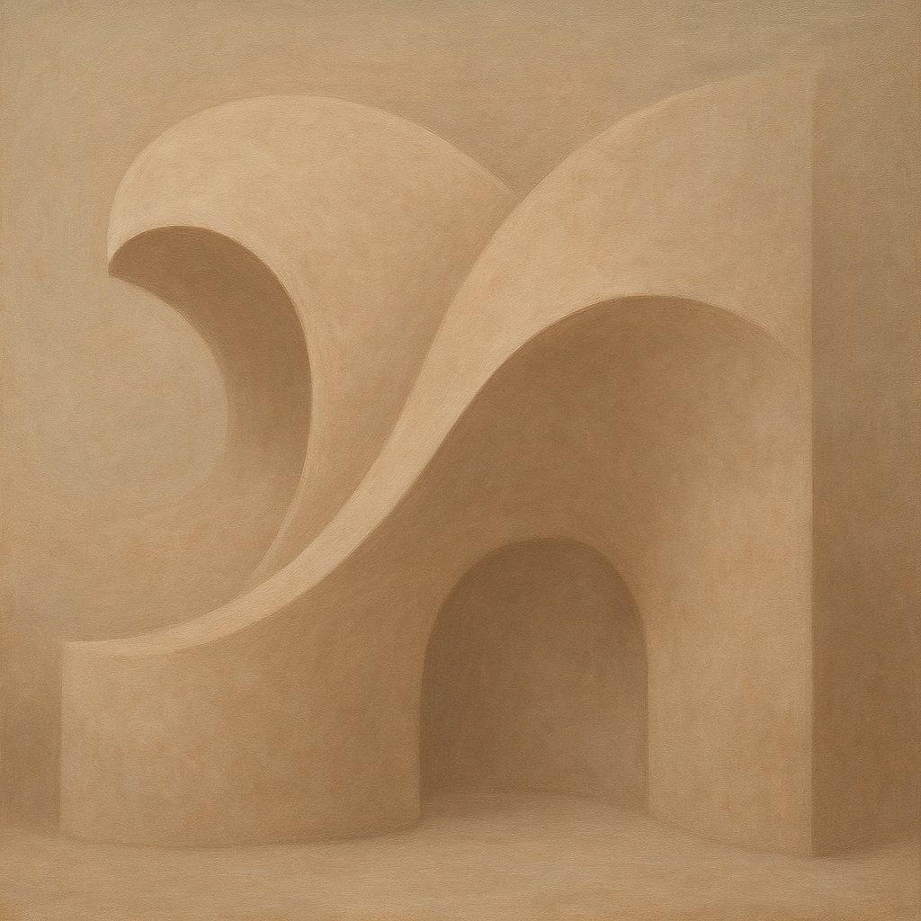 Soft Architectural Curve in Desert Bone No. 14 Oil Painting 100% Hand Painted Oil on Belgian Linen Canvas, Original Fine Art Wall Decor