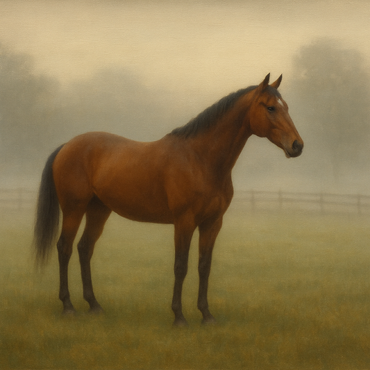 Thoroughbred in Morning Pasture Mist No. 20 Oil Painting 100% Hand Painted Oil on Belgian Linen Canvas, Original Fine Art Wall Decor