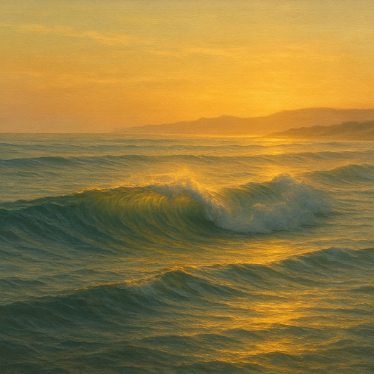 Golden Hour Sunlight on Ocean Swells No. 15 Oil Painting 100% Hand Painted Oil on Belgian Linen Canvas, Original Fine Art Wall Decor
