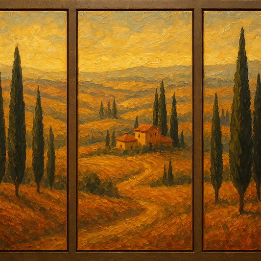 Tuscan Cypress Panorama Triptych No. 2 Oil Painting - 100% Hand-Painted Master Oil Painting