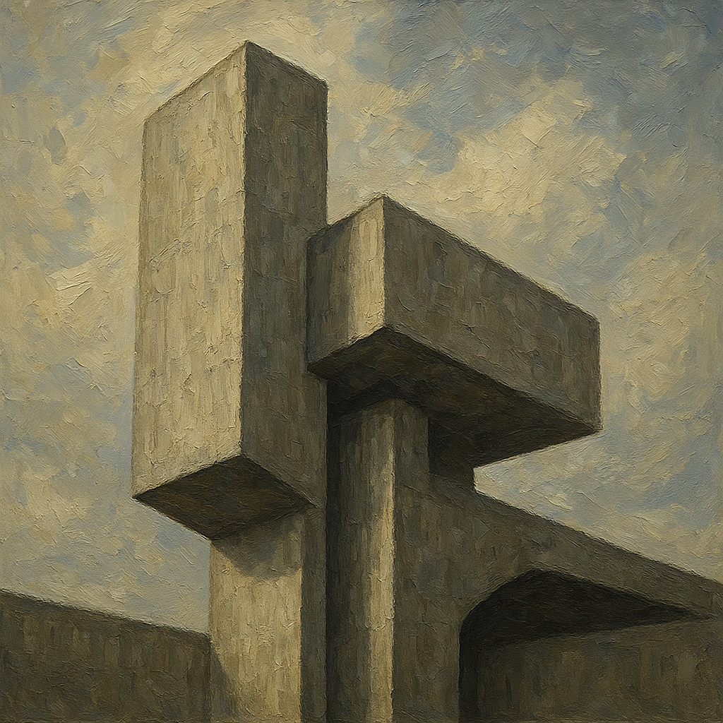 Brutalist Concrete Monolith & Sky No. 4 Oil Painting - 100% Hand-Painted Master Oil Painting