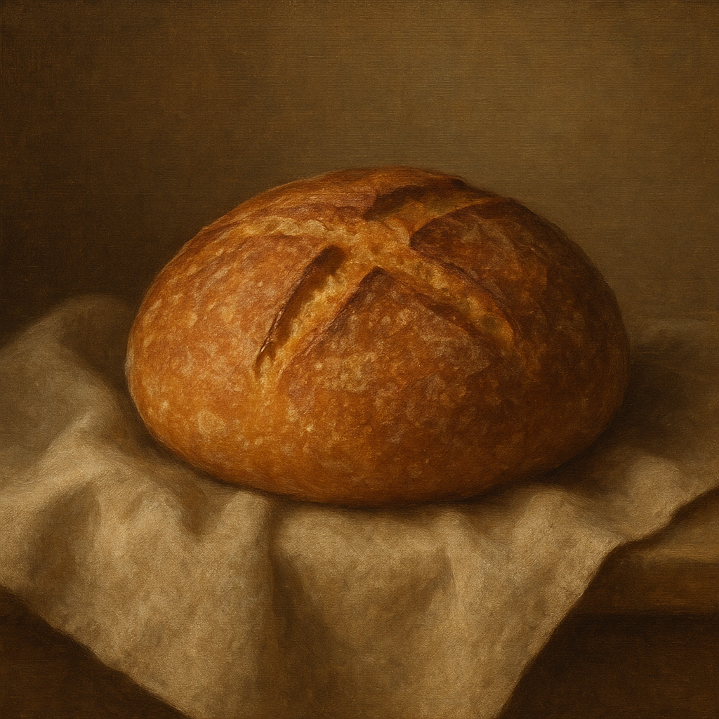 Artisan Sourdough Boule & Linen Drapery No. 8 Oil Painting - View 1
