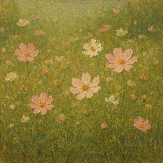 Wild Meadow Cosmos Flowers Oil Painting - View 1