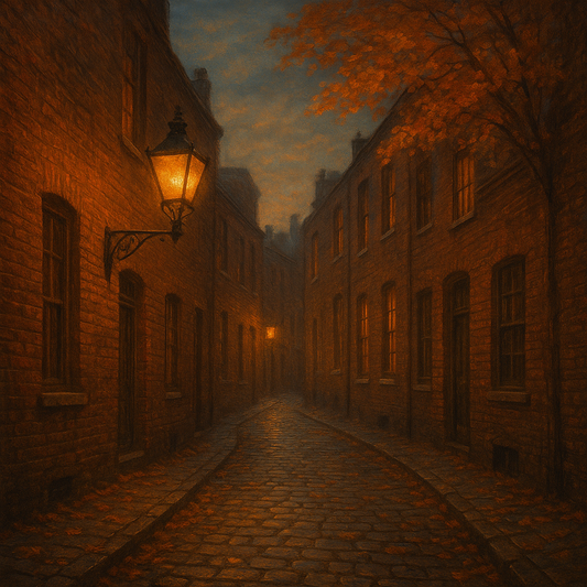 London Gaslamp Alley in Autumn Dusk No. 25 Oil Painting 100% Hand Painted Oil on Belgian Linen Canvas, Original Fine Art Wall Decor
