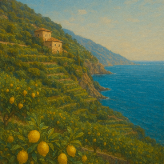 Italian Amalfi Coastline Terraces & Lemon Grove No. 5 Oil Painting - View 1