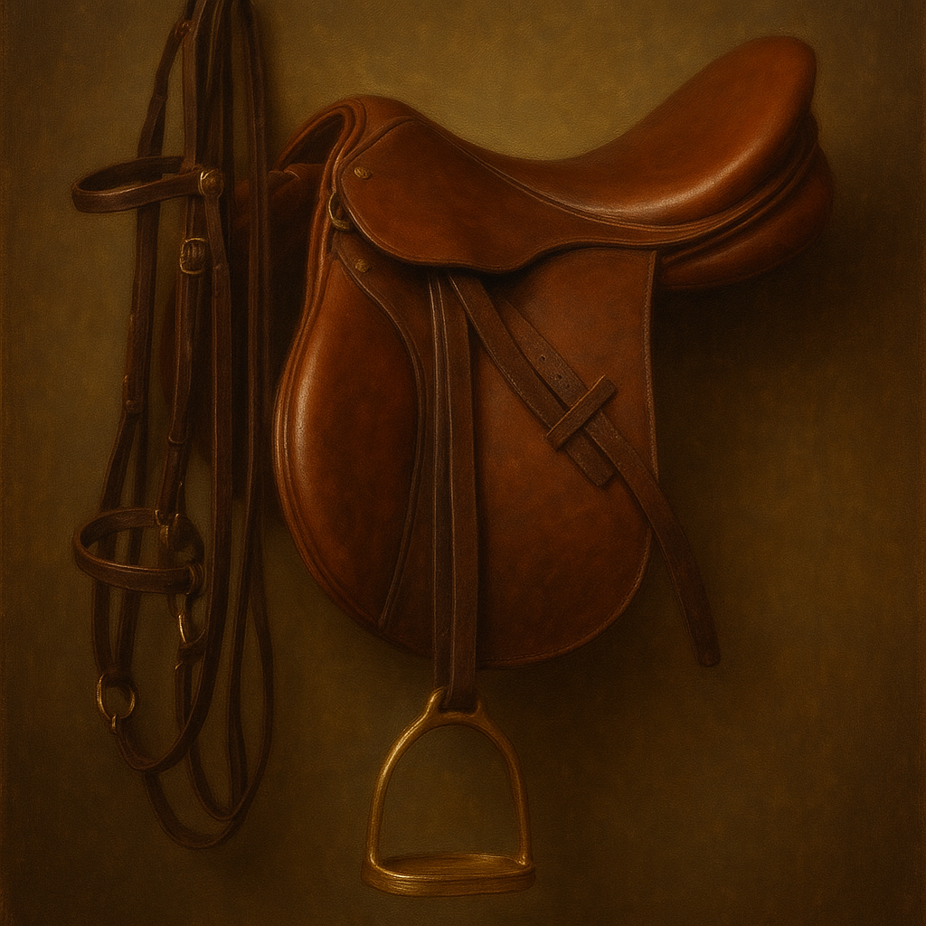 Vintage Bridle & Polished Leather Saddle No. 15 Oil Painting - View 1
