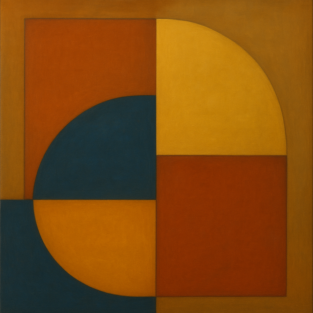 Bauhaus Quadrant Harmony in Primary Earth Tones No. 12 Oil Painting - View 1