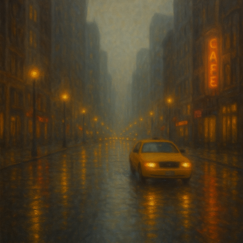 Rain-Drenched Manhattan Avenue Lights No. 5 Oil Painting - View 1