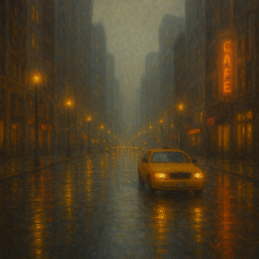 Rain-Drenched Manhattan Avenue Lights No. 5 Oil Painting 100% Hand Painted Oil on Belgian Linen Canvas, Original Fine Art Wall Decor
