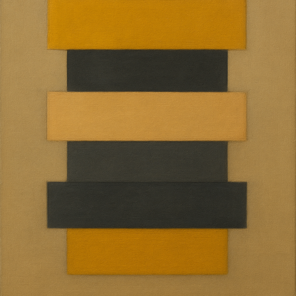 Stacked Horizon Blocks in Mustard & Charcoal No. 25 Oil Painting 100% Hand Painted Oil on Belgian Linen Canvas, Original Fine Art Wall Decor