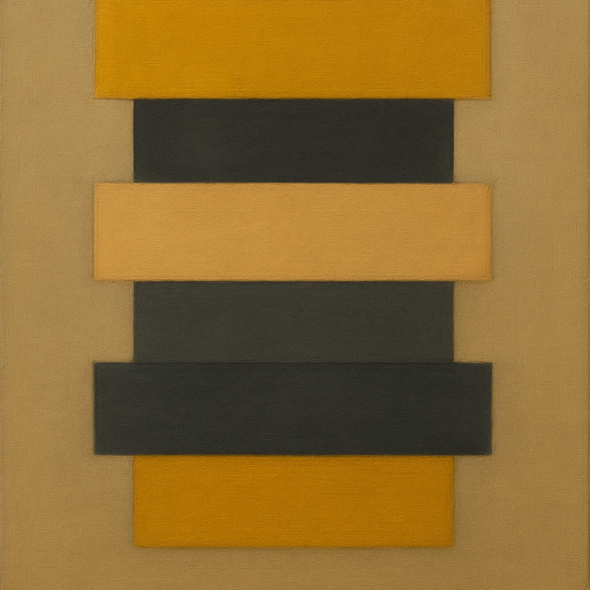 Stacked Horizon Blocks in Mustard & Charcoal No. 25 Oil Painting 100% Hand Painted Oil on Belgian Linen Canvas, Original Fine Art Wall Decor