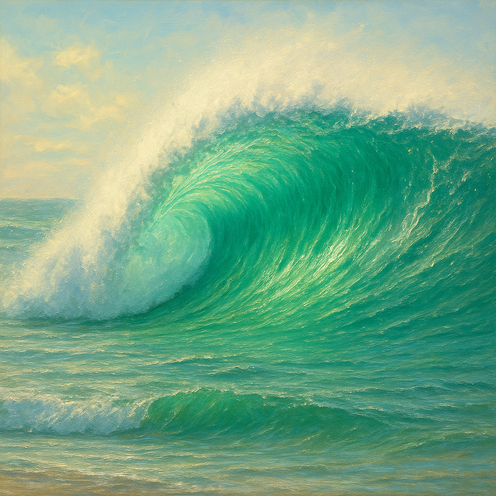Emerald Breaker Wave in Crystalline Light No. 10 Fine Art Oil Painting - View 1