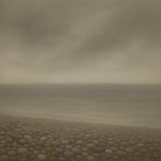 Overcast Coastal Fog & Wet Pebble Shingle No. 6 Oil Painting 100% Hand Painted Oil on Belgian Linen Canvas, Original Fine Art Wall Decor