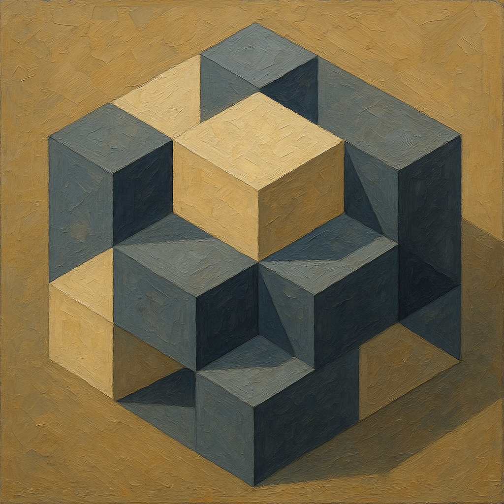 Isometric Modernist Cube Abstraction No. 6 Oil Painting - 100% Hand-Painted Master Oil Painting