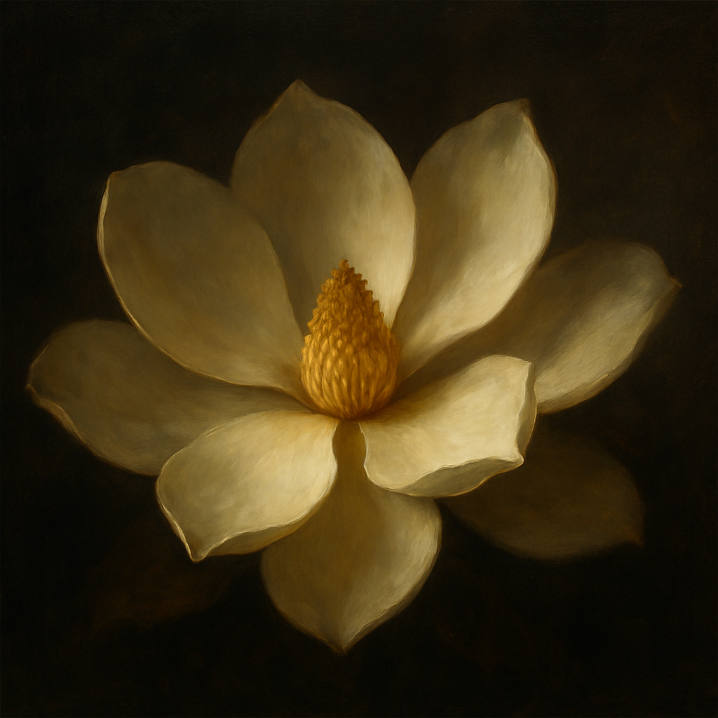 Magnolia Blossom in Quiet Chiaroscuro No. 13 Fine Art Oil Painting - View 1