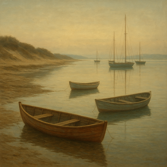 Quiet Fishing Harbor at Morning Low Tide No. 8 Oil Painting - View 1