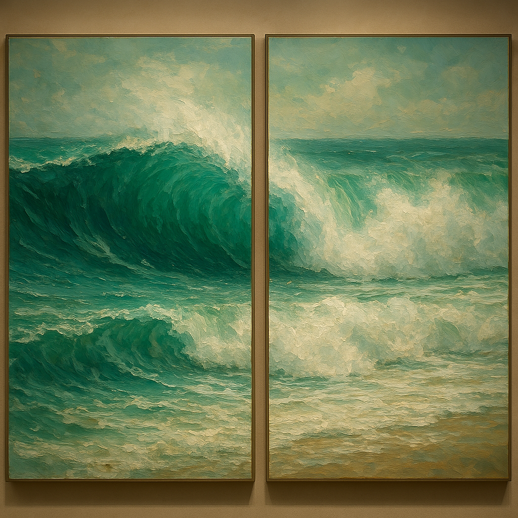 Emerald Swell Split-Panel Seascape No. 2 Oil Painting - 100% Hand-Painted Master Oil Painting