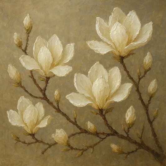 Spring Magnolia Branch Floral Oil Painting - 100% Hand-Painted Master Oil Painting