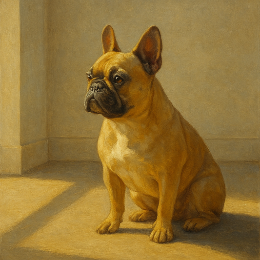 French Bulldog in Sunlit Minimalist Studio No. 17 Fine Art Oil Painting - View 1