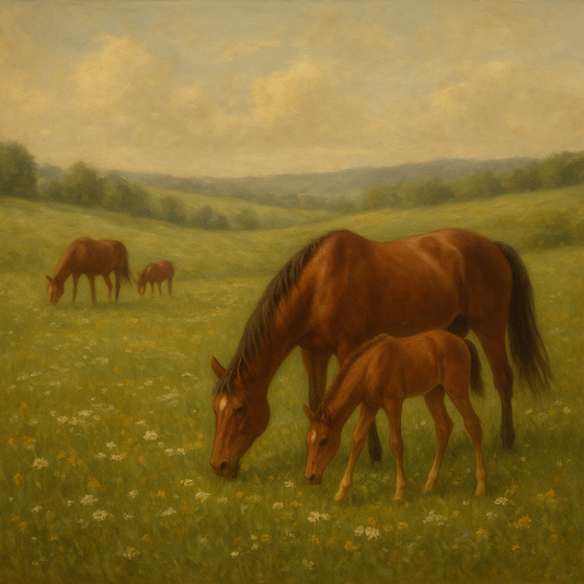 Mares & Foals Grazing in Rolling Meadow No. 15 Oil Painting 100% Hand Painted Oil on Belgian Linen Canvas, Original Fine Art Wall Decor