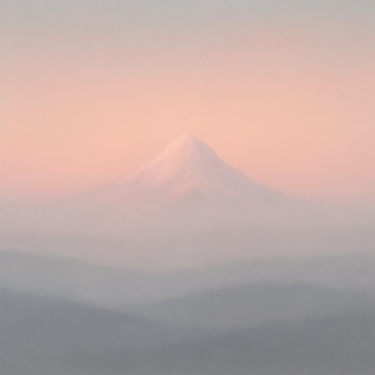 Pale Alpenglow over Distant Glacial Peak Oil Painting 100% Hand Painted Oil on Belgian Linen Canvas, Original Fine Art Wall Decor