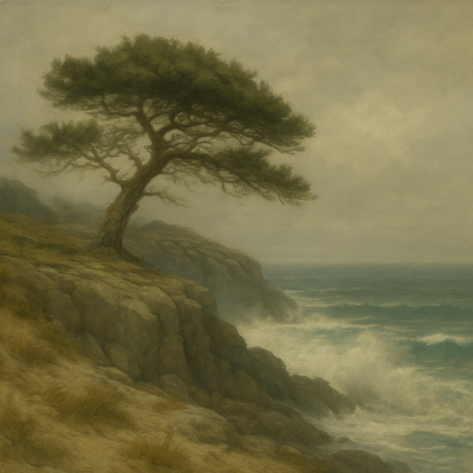 Wild Coastal Pine on Stormy Granite Cliff No. 20 Oil Painting 100% Hand Painted Oil on Belgian Linen Canvas, Original Fine Art Wall Decor