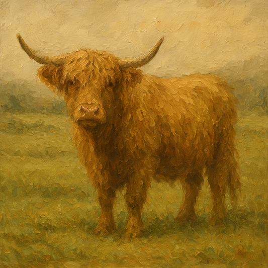 Muted Highland Cattle Pastoral Oil Painting No. 5 Oil Painting - 100% Hand-Painted Master Oil Painting