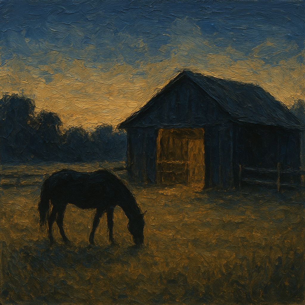 Rustic Equestrian Stable Silhouette No. 4 Oil Painting - 100% Hand-Painted Master Oil Painting