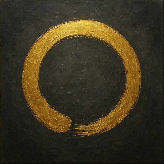 Luminous Gilded Zen Enso Circle Oil Painting - View 1