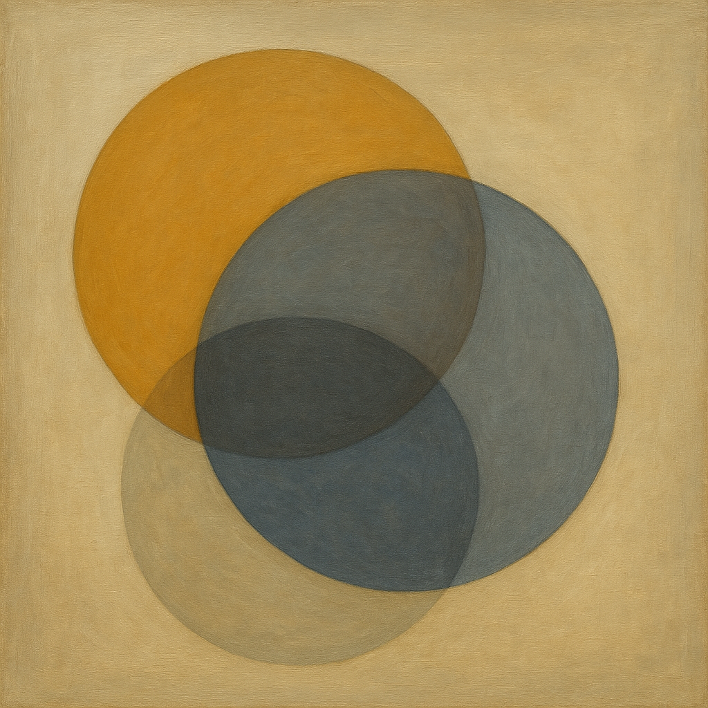 Intersecting Discs in Burnished Ochre & Slate No. 3 Fine Art Oil Painting - View 1
