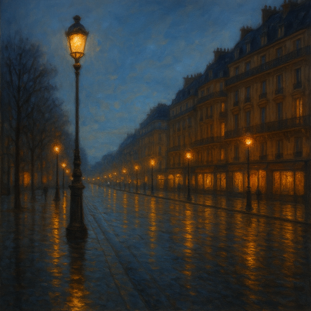 Rainy Parisian Boulevard at Twilight No. 18 Oil Painting - View 1