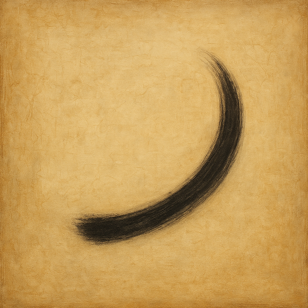 Aged Rice Paper & Charcoal Calligraphic Balance No. 21 Oil Painting - View 1