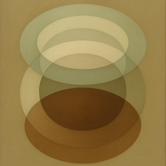 Floating Ellipse Harmony in Walnut & Pale Sage No. 9 Oil Painting 100% Hand Painted Oil on Belgian Linen Canvas, Original Fine Art Wall Decor