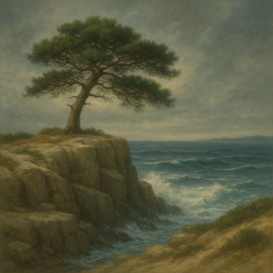 Wild Coastal Pine on Stormy Granite Cliff No. 17 Oil Painting 100% Hand Painted Oil on Belgian Linen Canvas, Original Fine Art Wall Decor