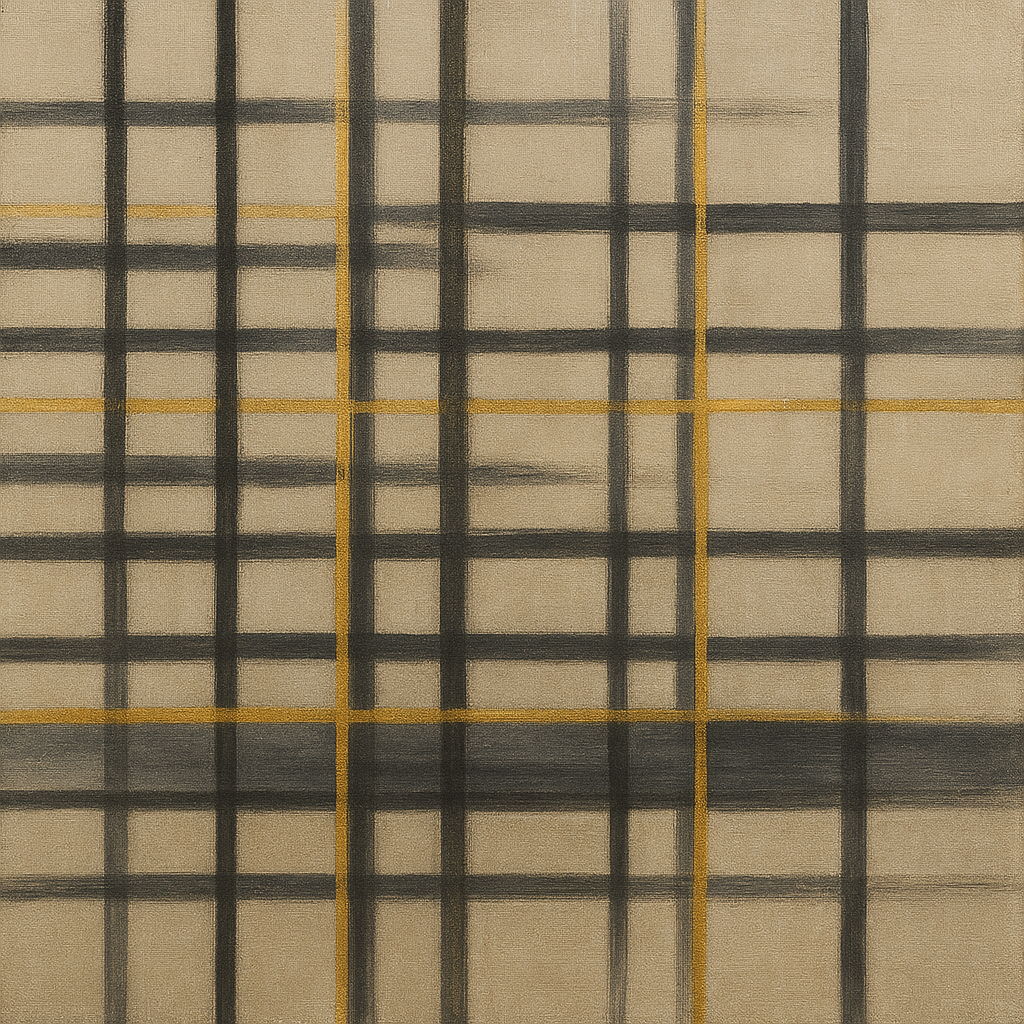 Abstract Woven Line Matrix in Charcoal & Gold No. 3 Fine Art Oil Painting - View 1