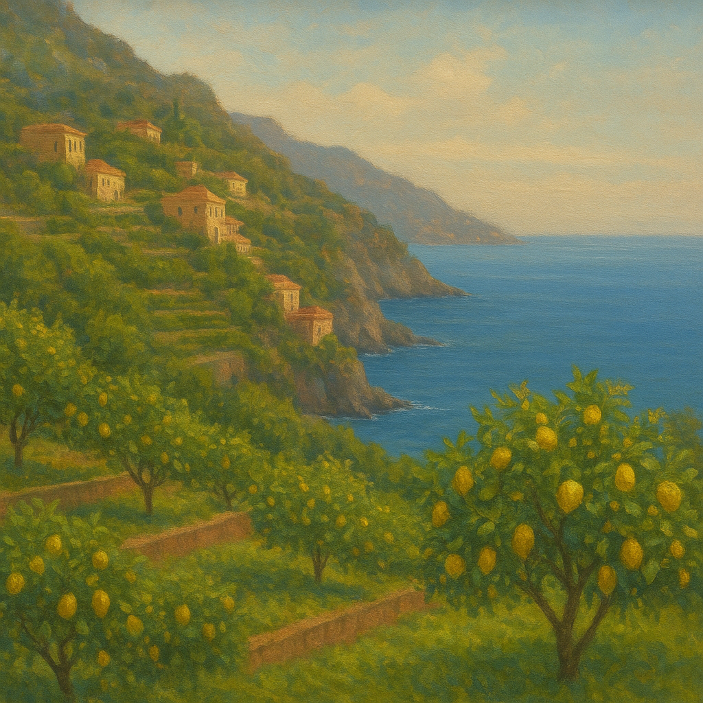 Italian Amalfi Coastline Terraces & Lemon Grove No. 10 Oil Painting - View 1