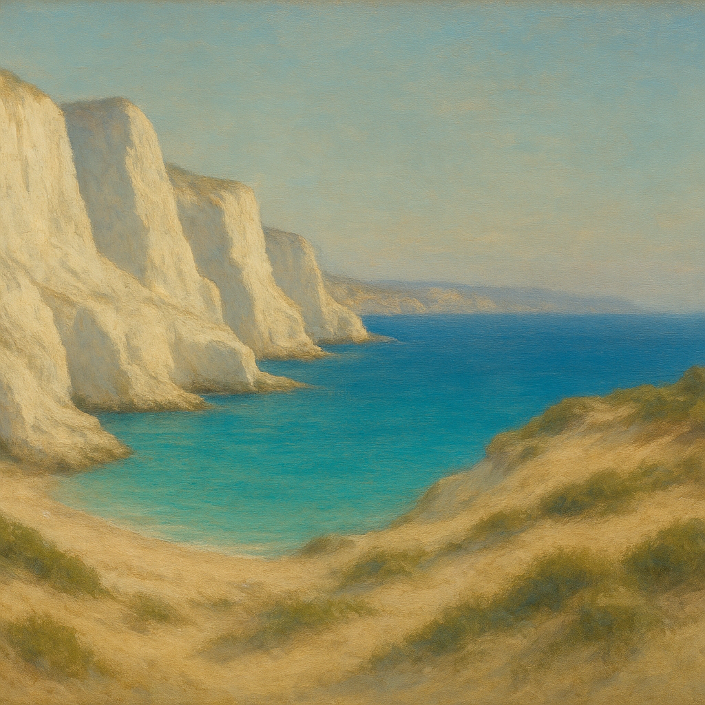 Mediterranean White Cliffs & Turquoise Cove No. 6 Oil Painting - View 1