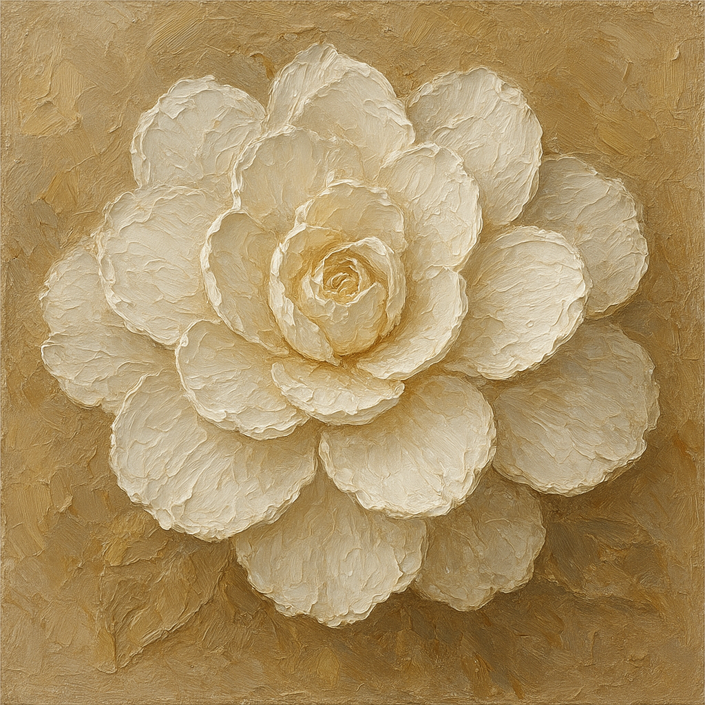 Sculptural White Camellia Heavy Impasto Oil Painting - View 1