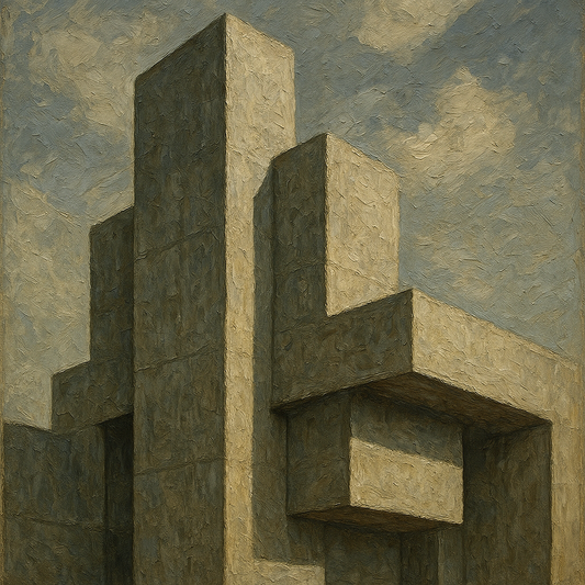 Brutalist Concrete Monolith & Sky No. 3 Oil Painting - 100% Hand-Painted Master Oil Painting