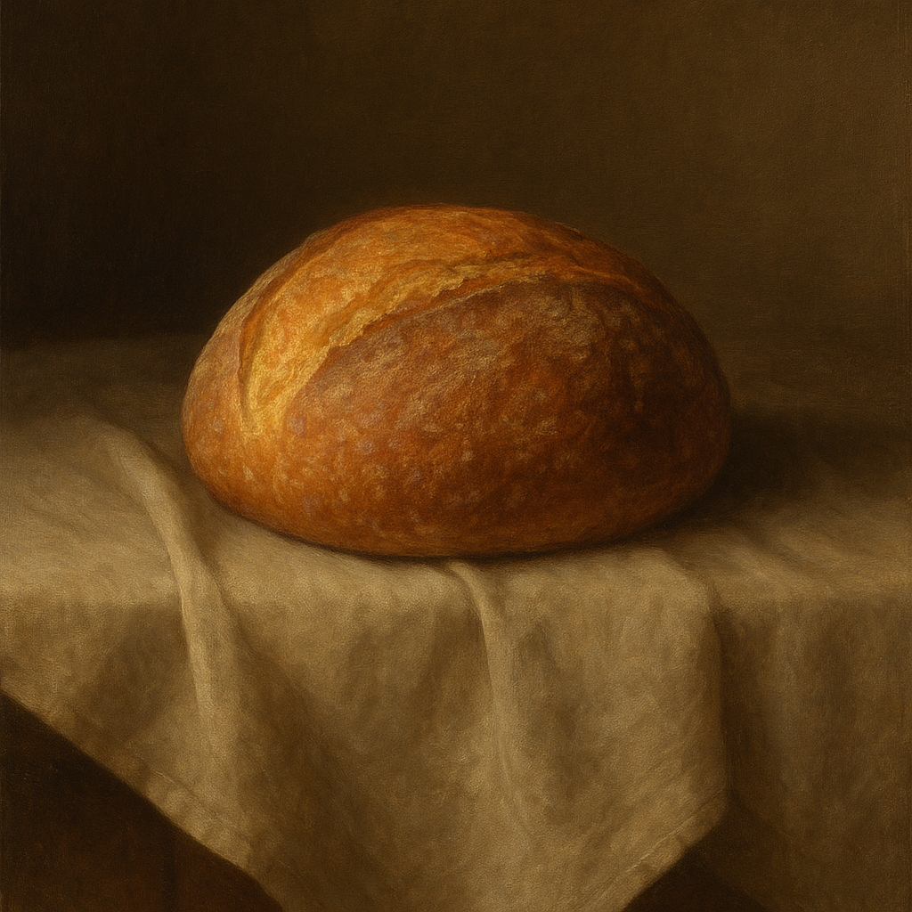 Artisan Sourdough Boule & Linen Drapery No. 9 Oil Painting - View 1