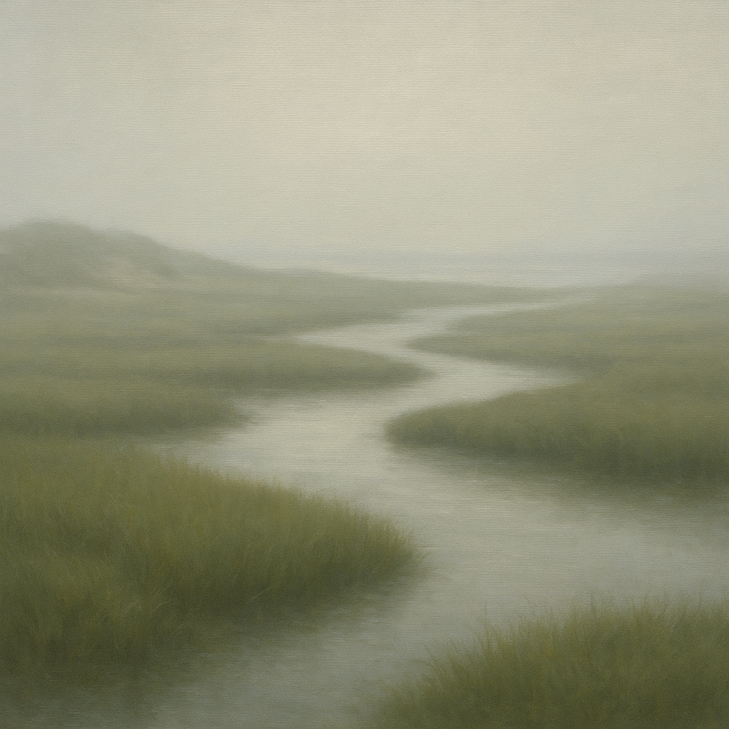 Morning Fog over Cape Cod Tidal Marsh No. 11 Oil Painting - View 1