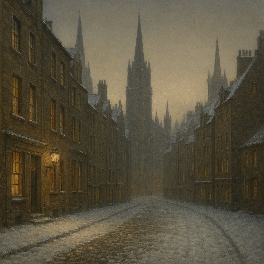 Edinburgh Old Town Royal Mile in Snow No. 10 Oil Painting - View 1
