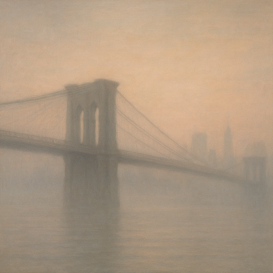 Brooklyn Bridge in Morning River Mist No. 17 Oil Painting 100% Hand Painted Oil on Belgian Linen Canvas, Original Fine Art Wall Decor