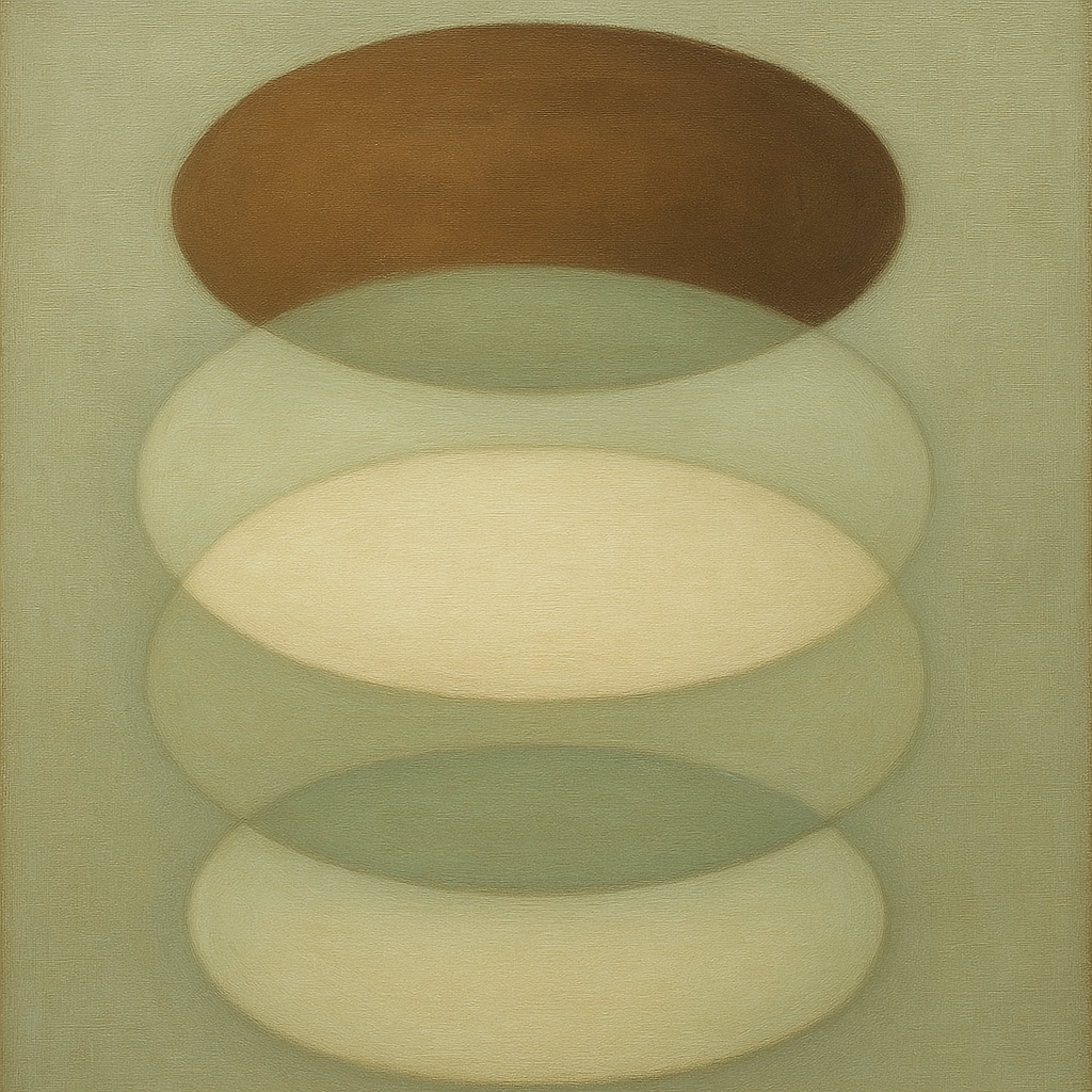 Floating Ellipse Harmony in Walnut & Pale Sage No. 8 Oil Painting - View 1