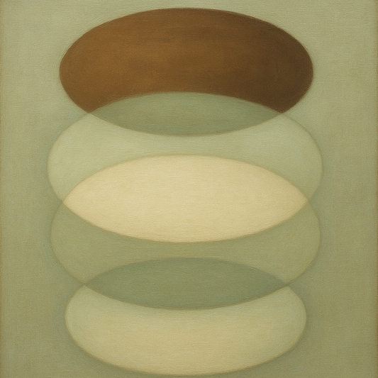 Floating Ellipse Harmony in Walnut & Pale Sage No. 8 Oil Painting 100% Hand Painted Oil on Belgian Linen Canvas, Original Fine Art Wall Decor
