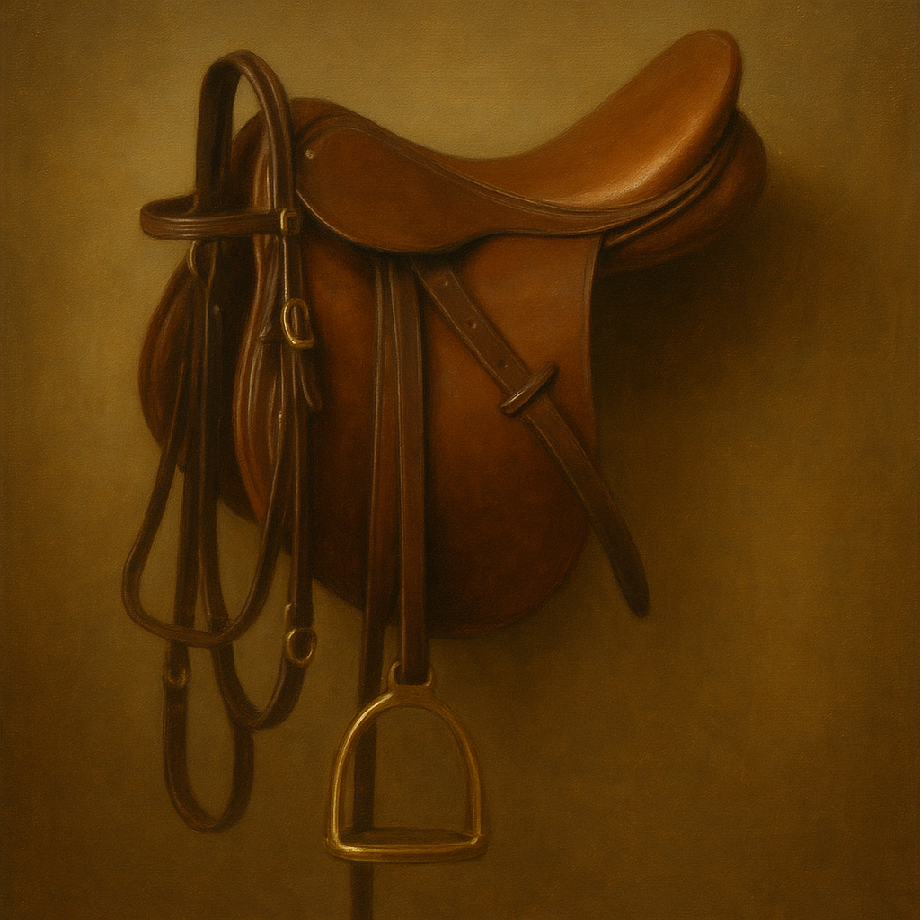 Vintage Bridle & Polished Leather Saddle No. 18 Oil Painting - View 1